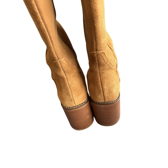 Women's Brown Suede Leather Campus Block Heel Tall Zip Up Square Toe Boots 9.5 - Picture 5 of 12